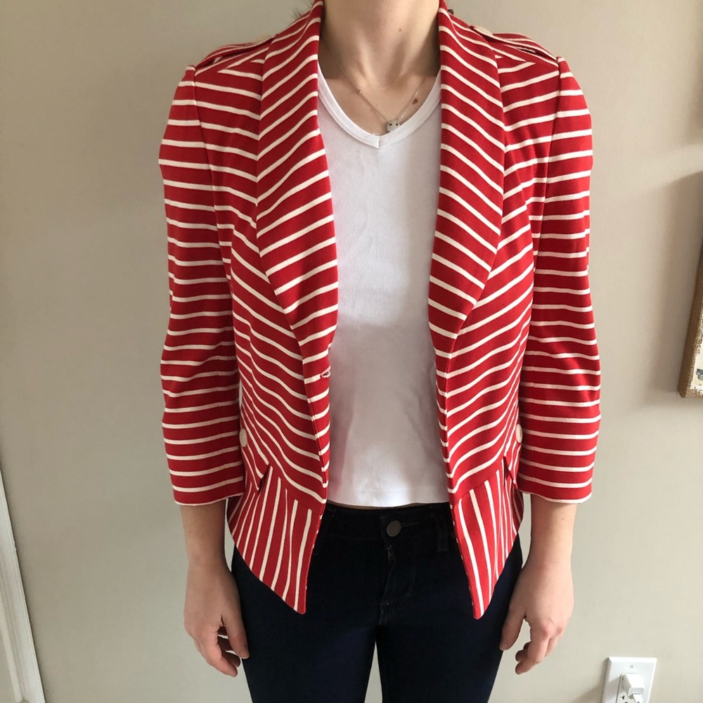 Red and White Striped Blazer